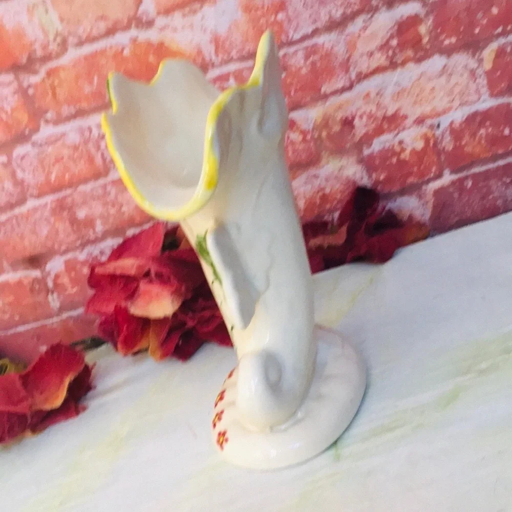 Vintage MCM White Ceramic Floral Fan Vase